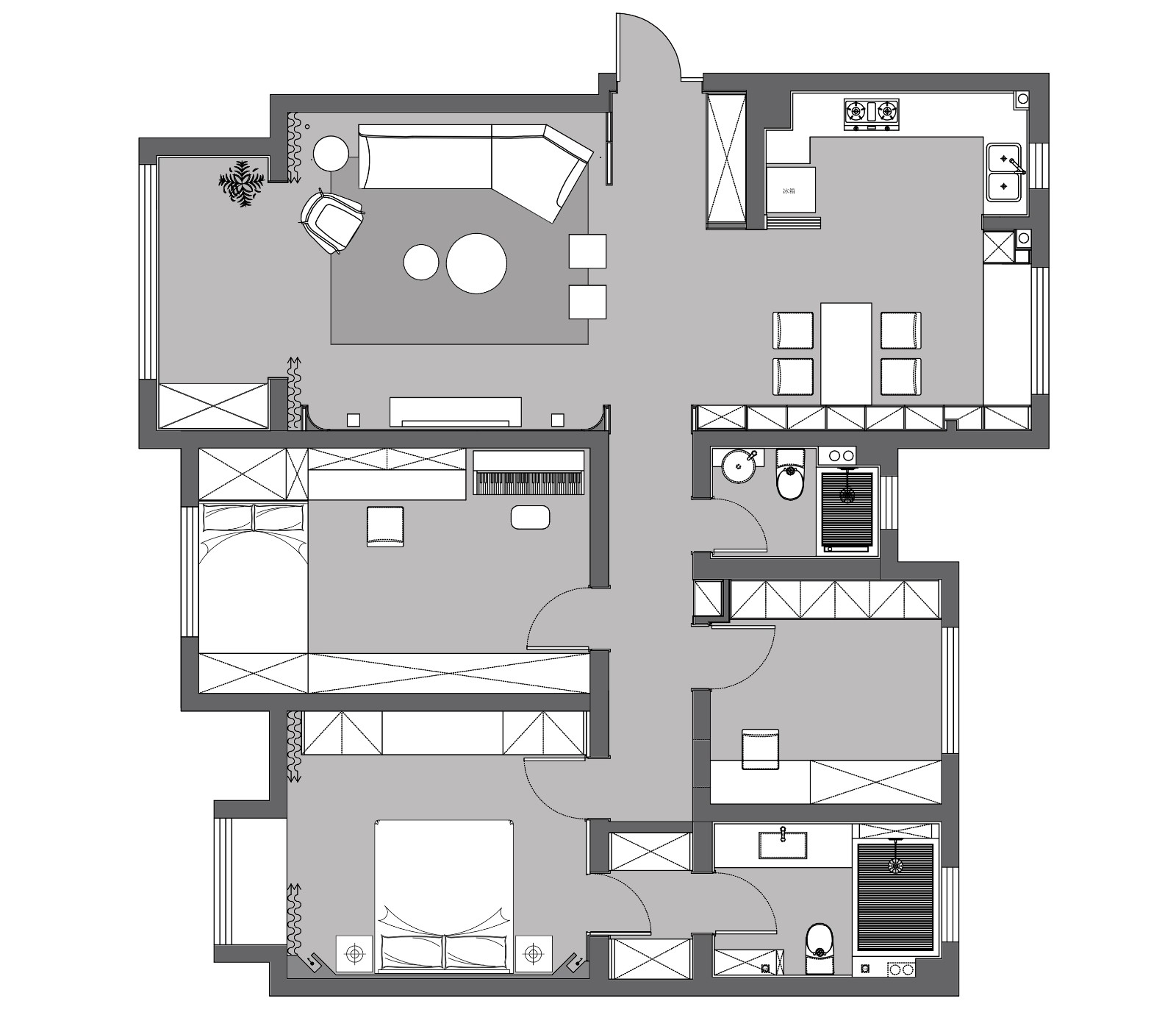 160现代三房装修效果图,奥龙观邸装修案例效果图-美广网(图1)