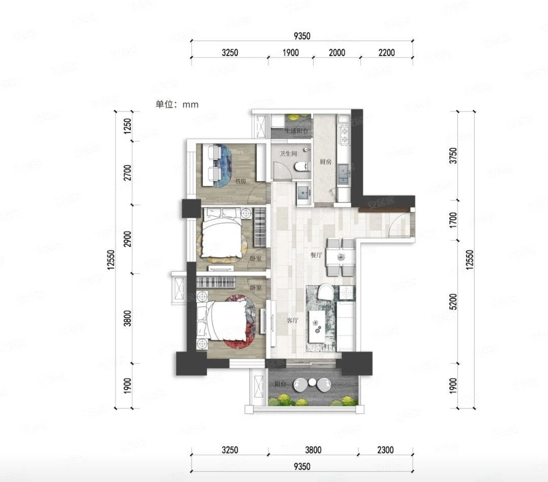 100现代三房装修效果图,现代风格，简单大气装修案例效果图-美广网(图1)
