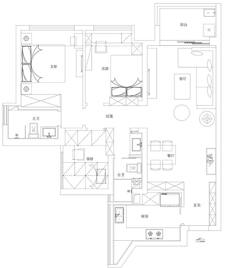 120现代三房装修效果图,一个平凡舒适温暖的家装修案例效果图-美广网