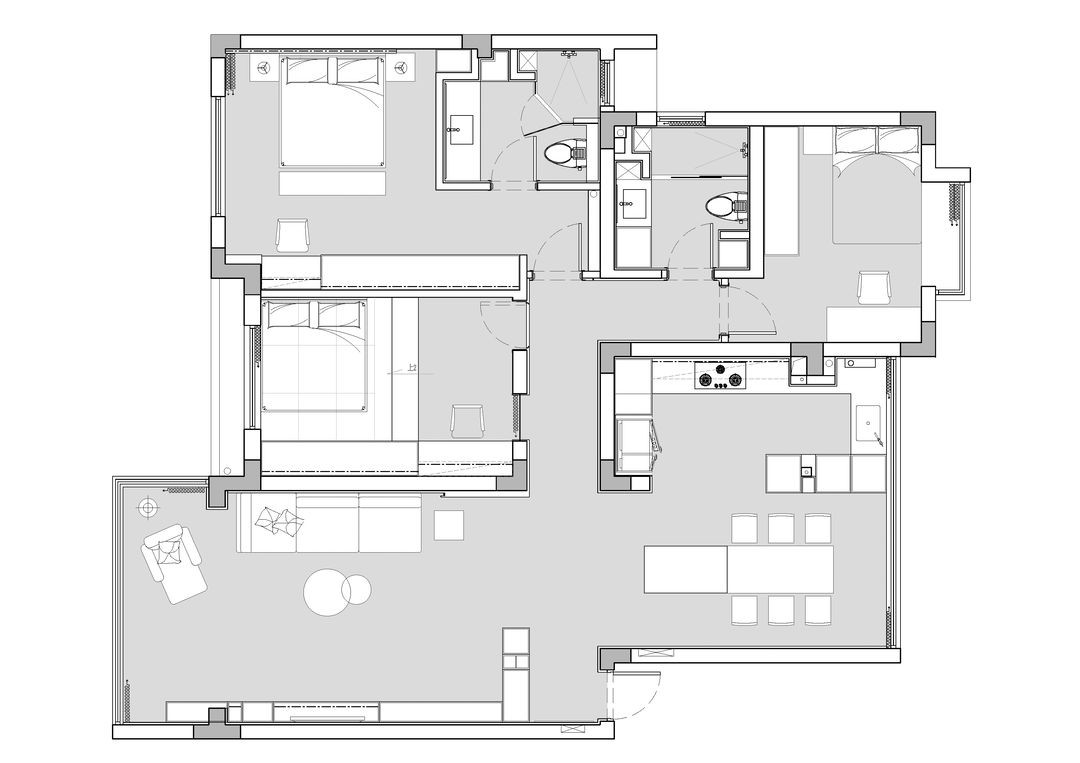 133现代三房装修效果图,133㎡简约灵动空间装修案例效果图-美广网