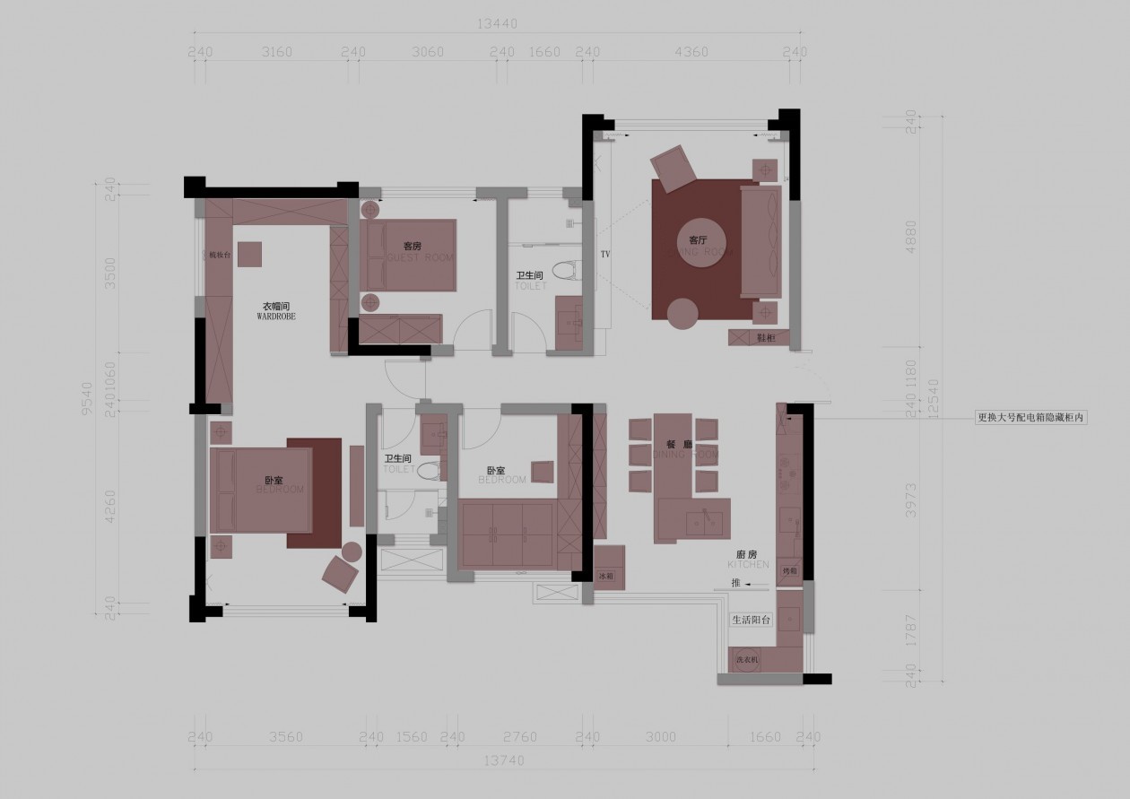 128现代三房装修效果图,带着爱情味道装修案例效果图-美广网