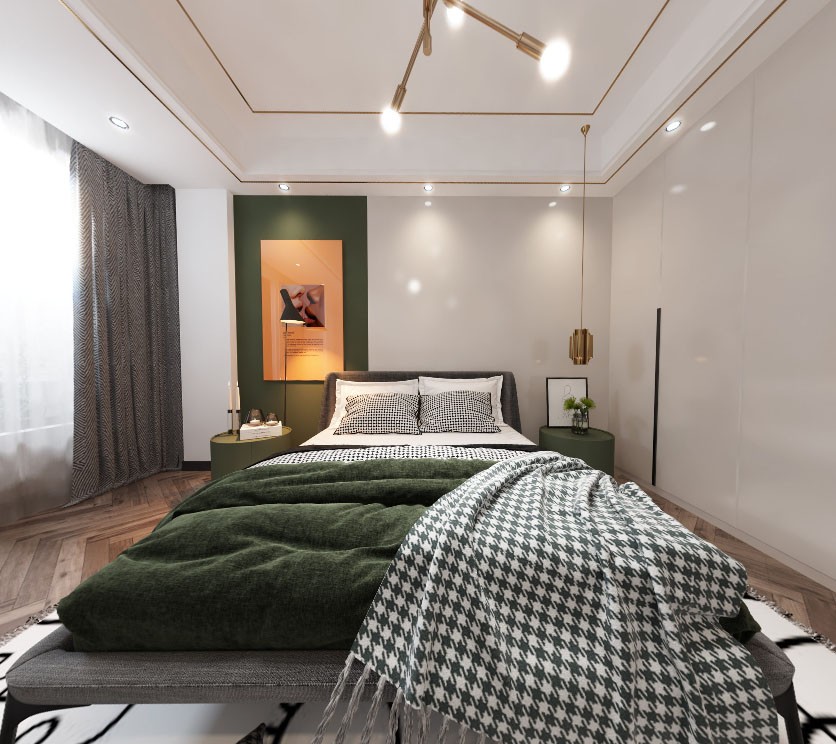 89美式小户型/一房装修效果图,89平米美式现代一居室装修案例效果图-美广网(图4)