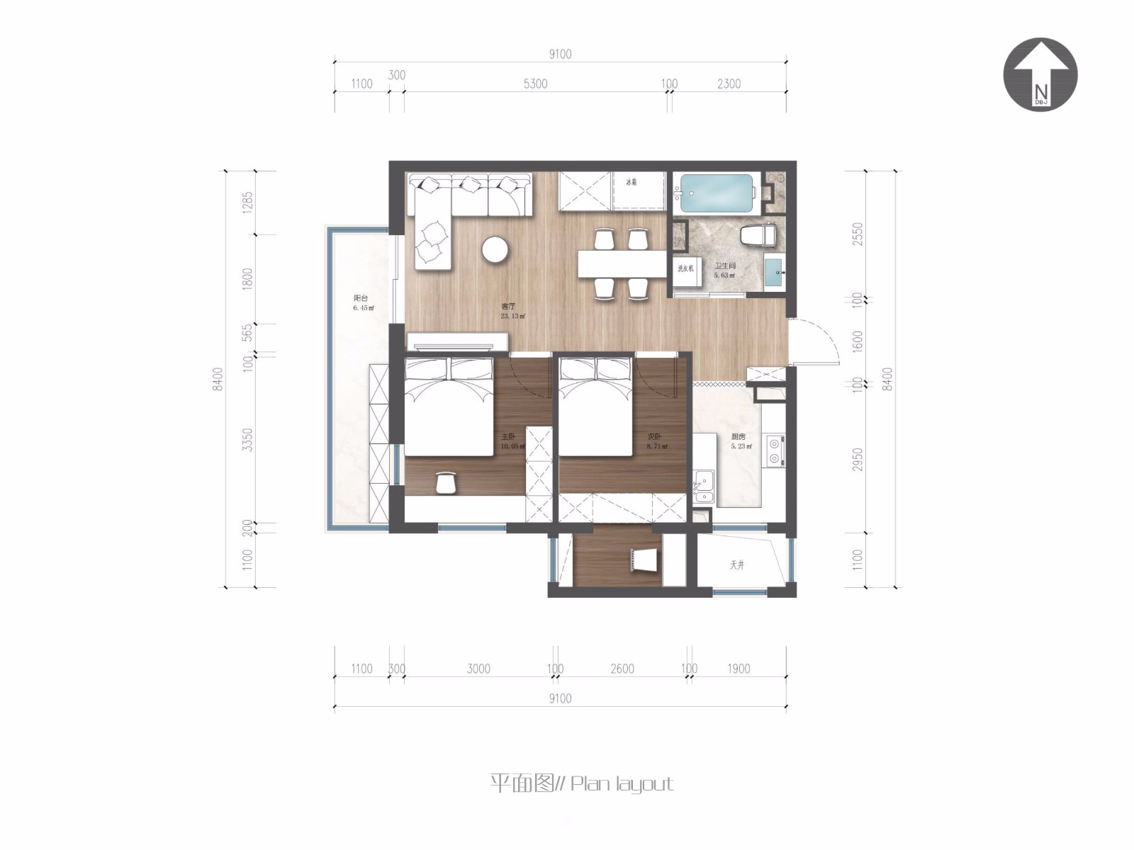 85北欧三房装修效果图,于女士雅居住宅设计装修案例效果图-美广网(图1)