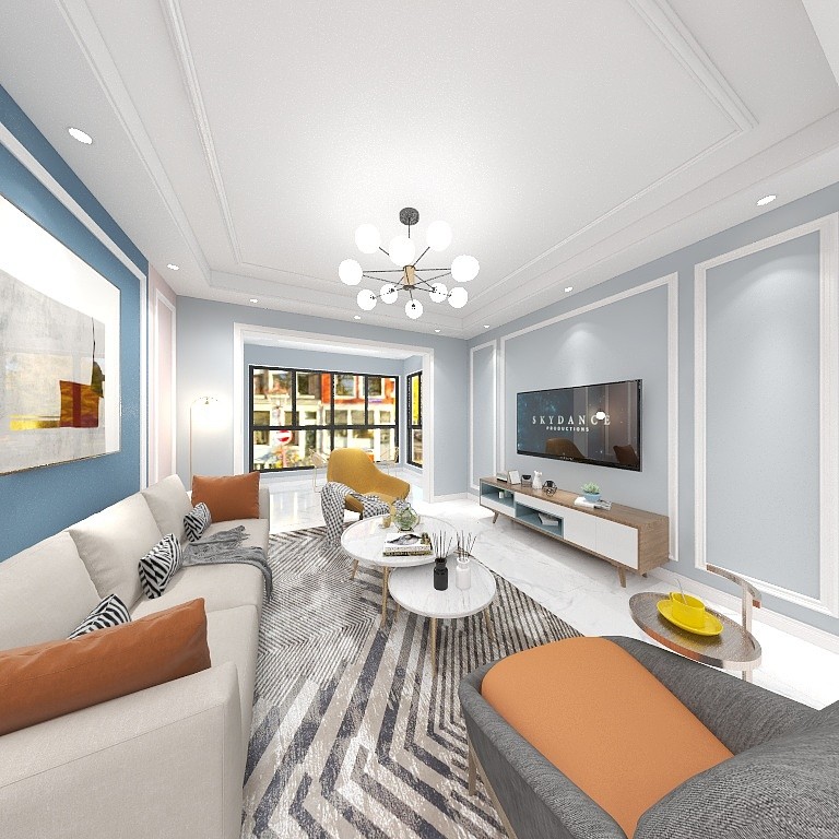 120现代三房装修效果图,美茵庄园套三装修案例效果图-美广网(图2)