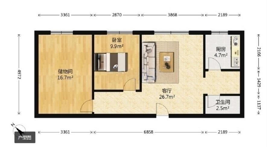 76现代两房装修效果图,水晶花园装修案例效果图-美广网(图1)