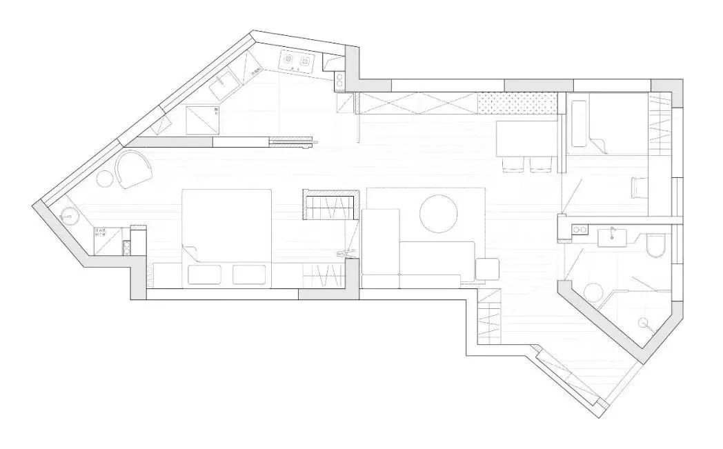 65现代小户型/一房装修效果图,65㎡异形小公寓大改造装修案例效果图-美广网