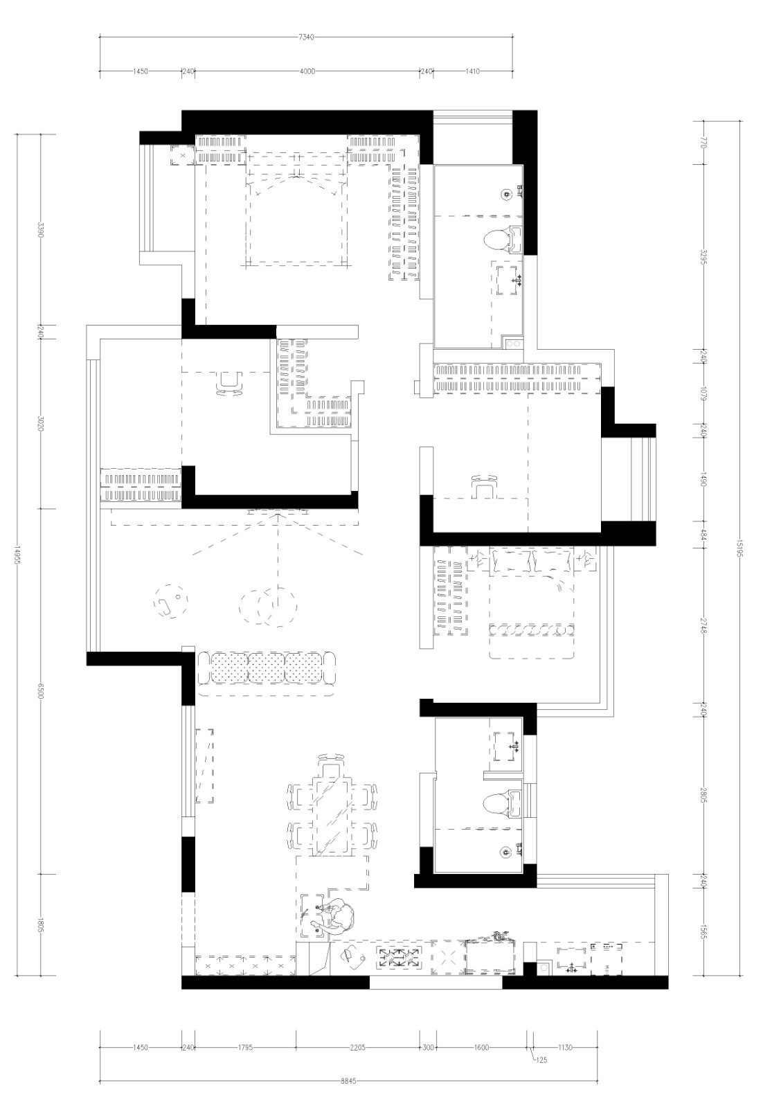 128现代三房装修效果图,简洁黑白灰-也可温暖有趣装修案例效果图-美广网