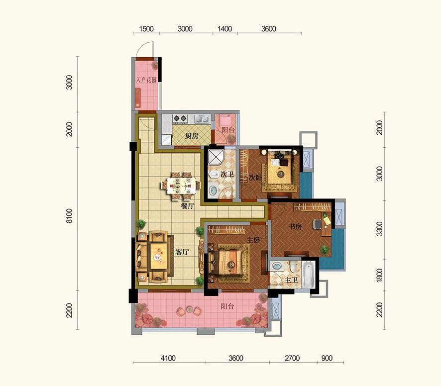 130现代三房装修效果图,轻奢装修案例效果图-美广网(图1)