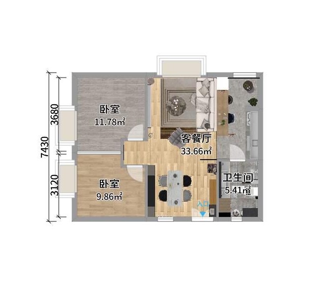 60北欧两房装修效果图,小户型的北欧装修案例效果图-美广网