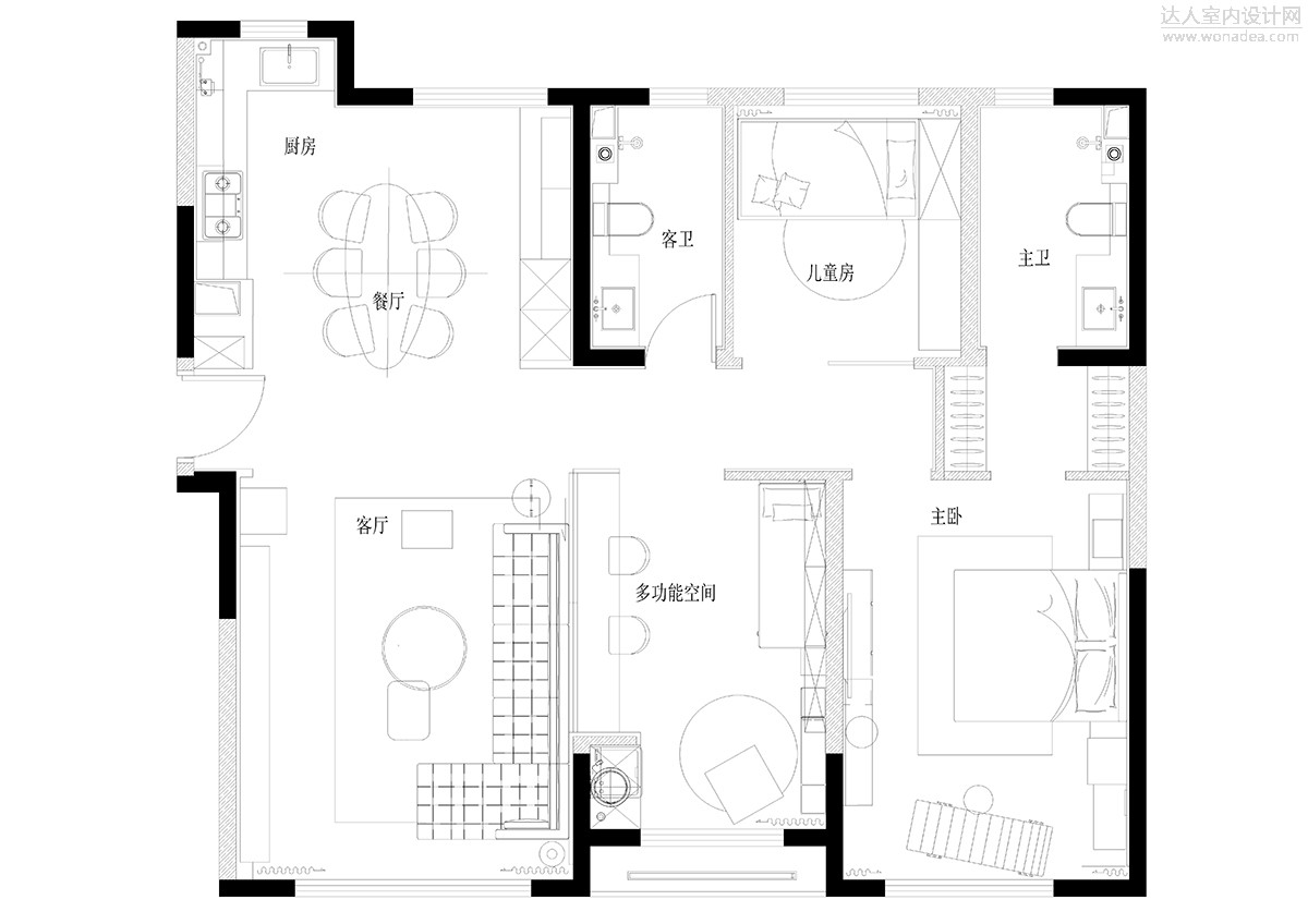 139现代三房装修效果图,为时尚注入一份静雅装修案例效果图-美广网(图1)
