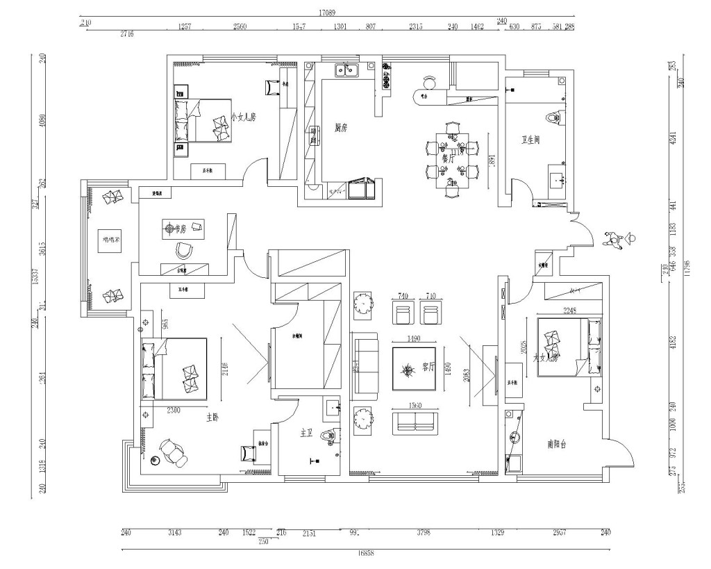 155现代四房装修效果图,155㎡|现代轻奢风装修案例效果图-美广网