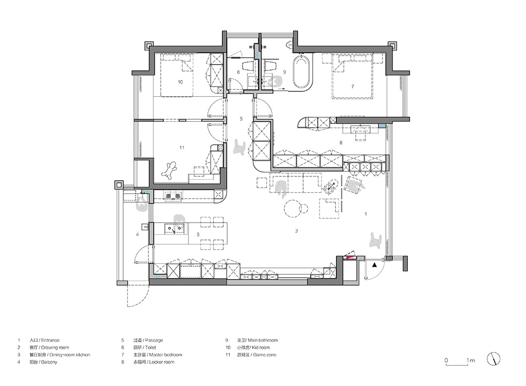 150现代三房装修效果图,精简大平层，家的逐光游戏装修案例效果图-美广网(图1)
