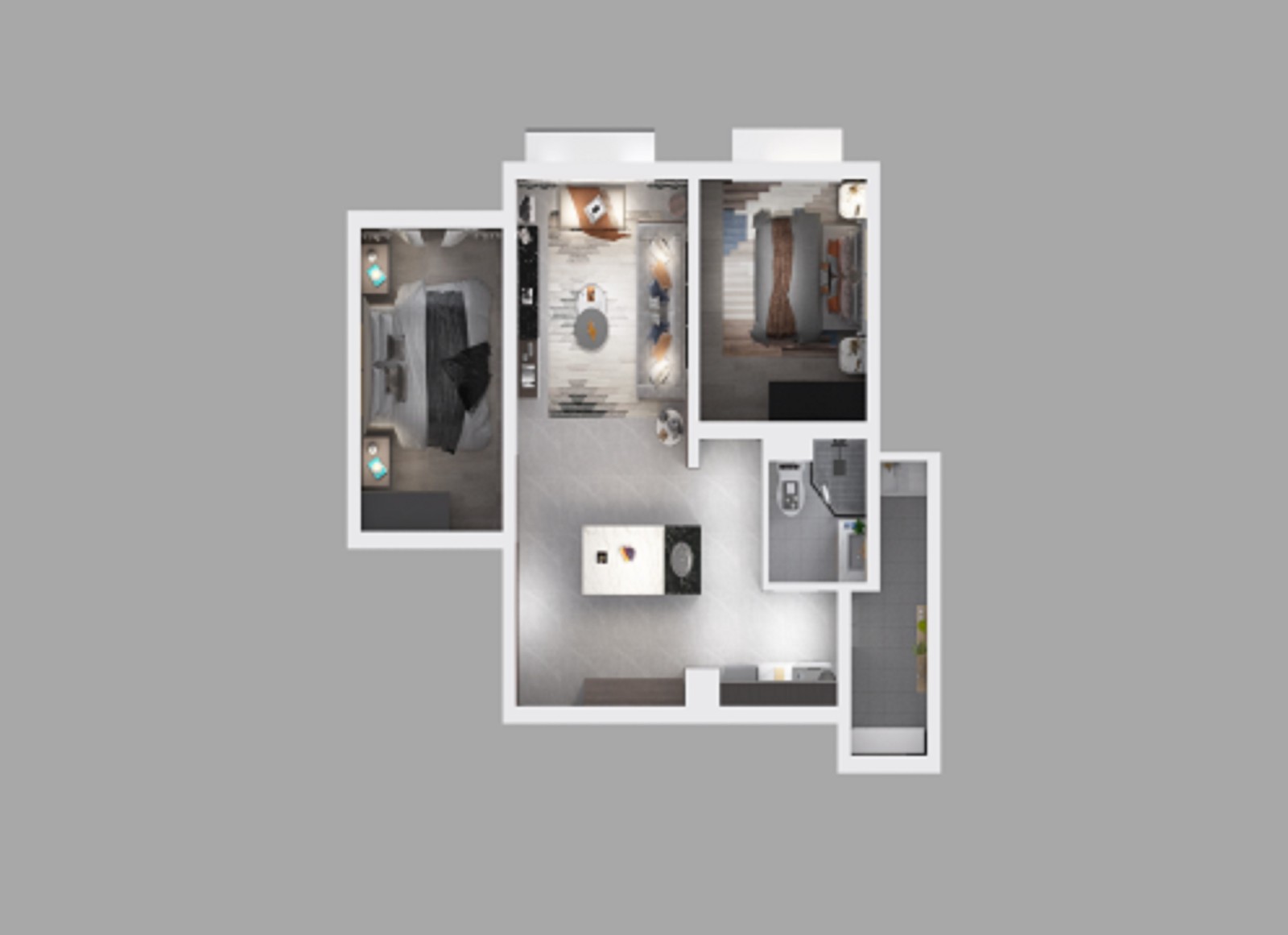 88现代两房装修效果图,誉峰——现代两居室装修案例效果图-美广网