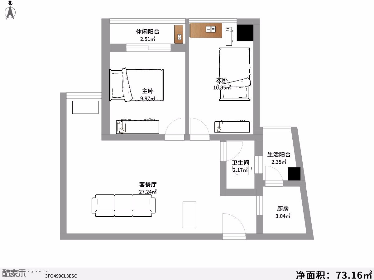 70现代两房装修效果图,青莲上街锦江印象装修案例效果图-美广网