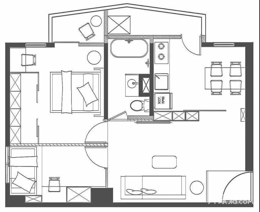 67现代两房装修效果图,北城红街装修案例效果图-美广网(图1)