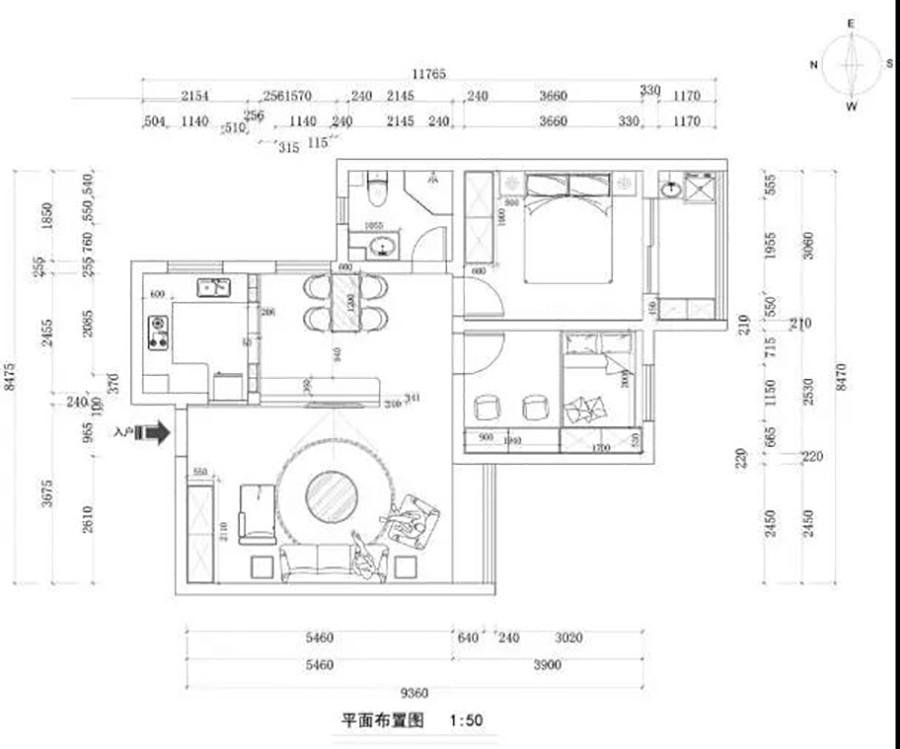 100现代三房装修效果图,半墙隔断，简直是一举多得装修案例效果图-美广网(图1)