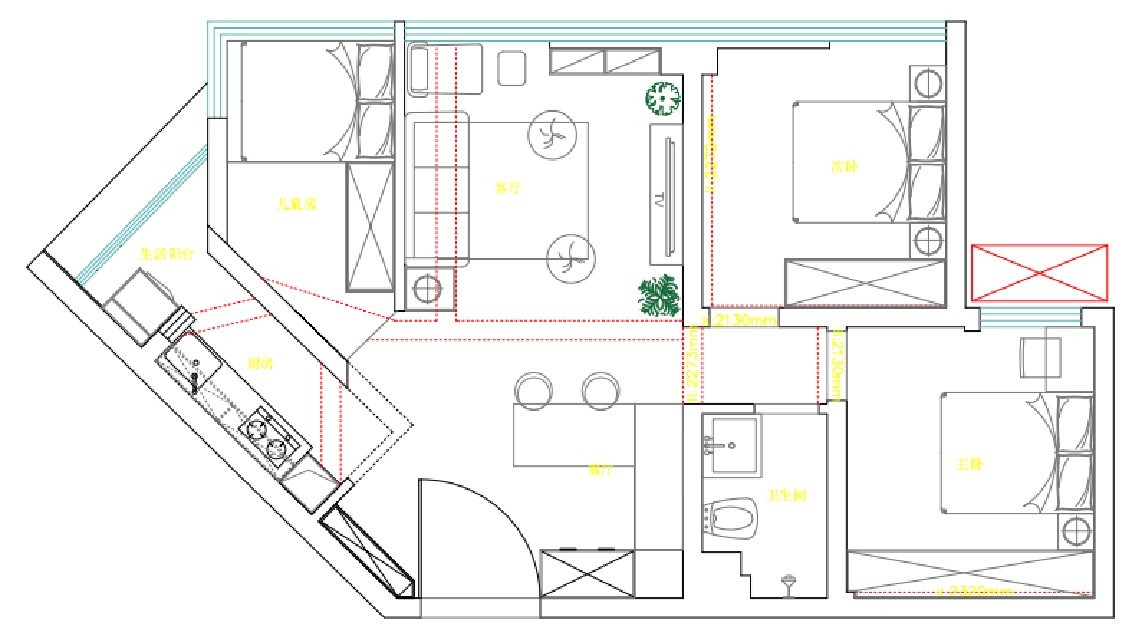 70现代三房装修效果图,温馨浪漫的绿色装修案例效果图-美广网