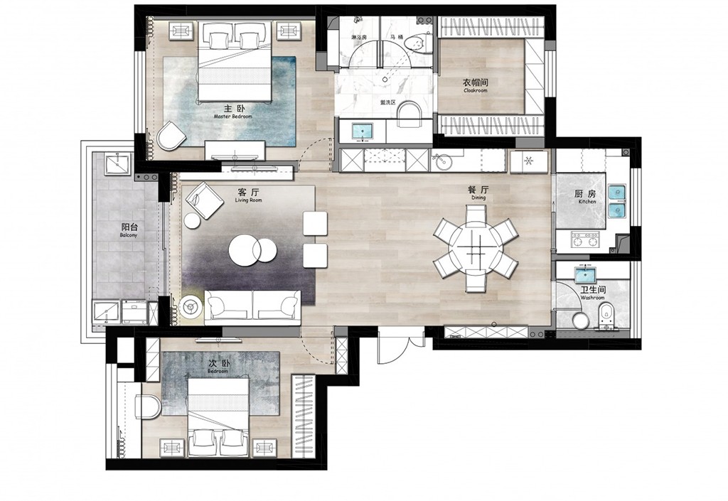 116现代三房装修效果图,简约时尚演绎质感生活装修案例效果图-美广网