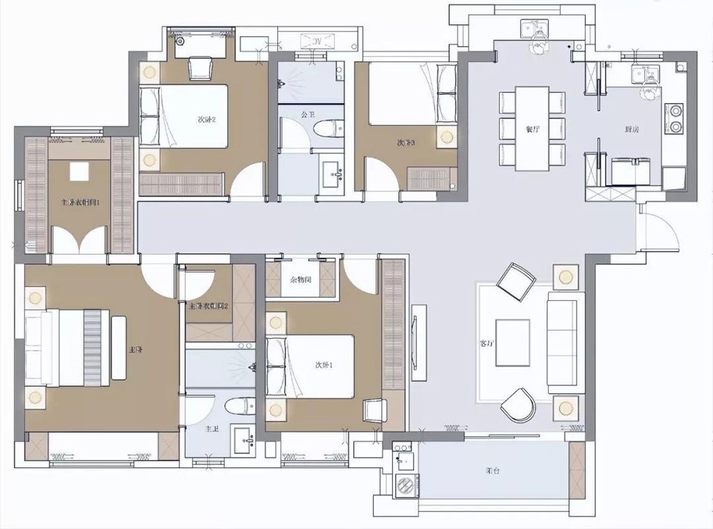 140轻奢风四房装修效果图,打造时尚的四口之家装修案例效果图-美广网(图1)