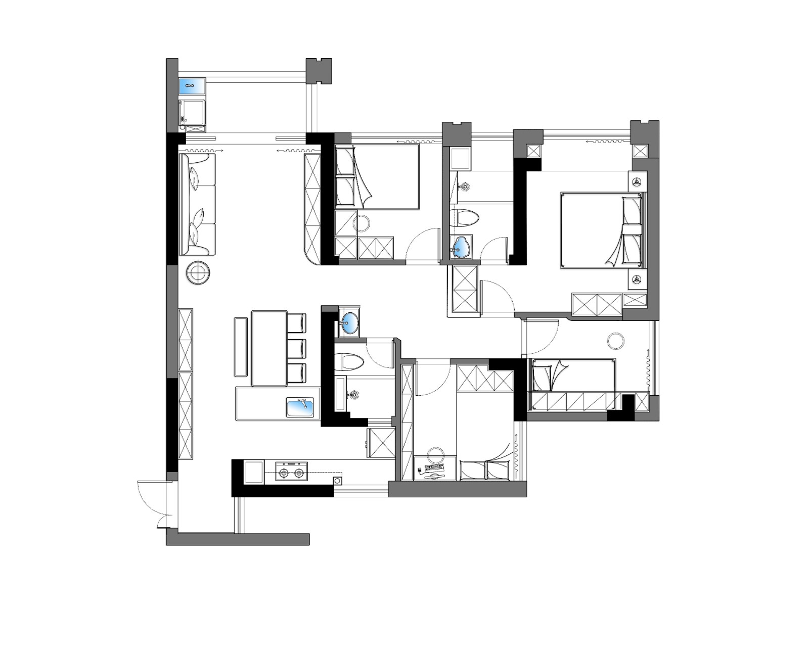 95现代两房装修效果图,静谧悠长的家居氛围装修案例效果图-美广网