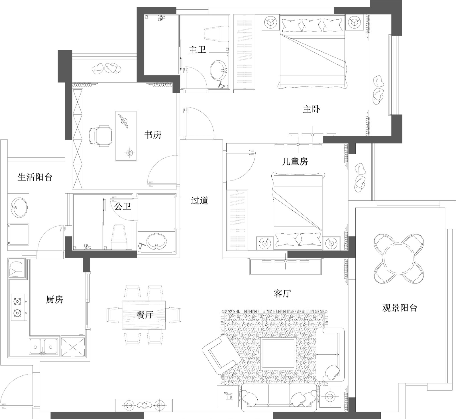 120现代三房装修效果图,现代简约风美丽优雅装修案例效果图-美广网