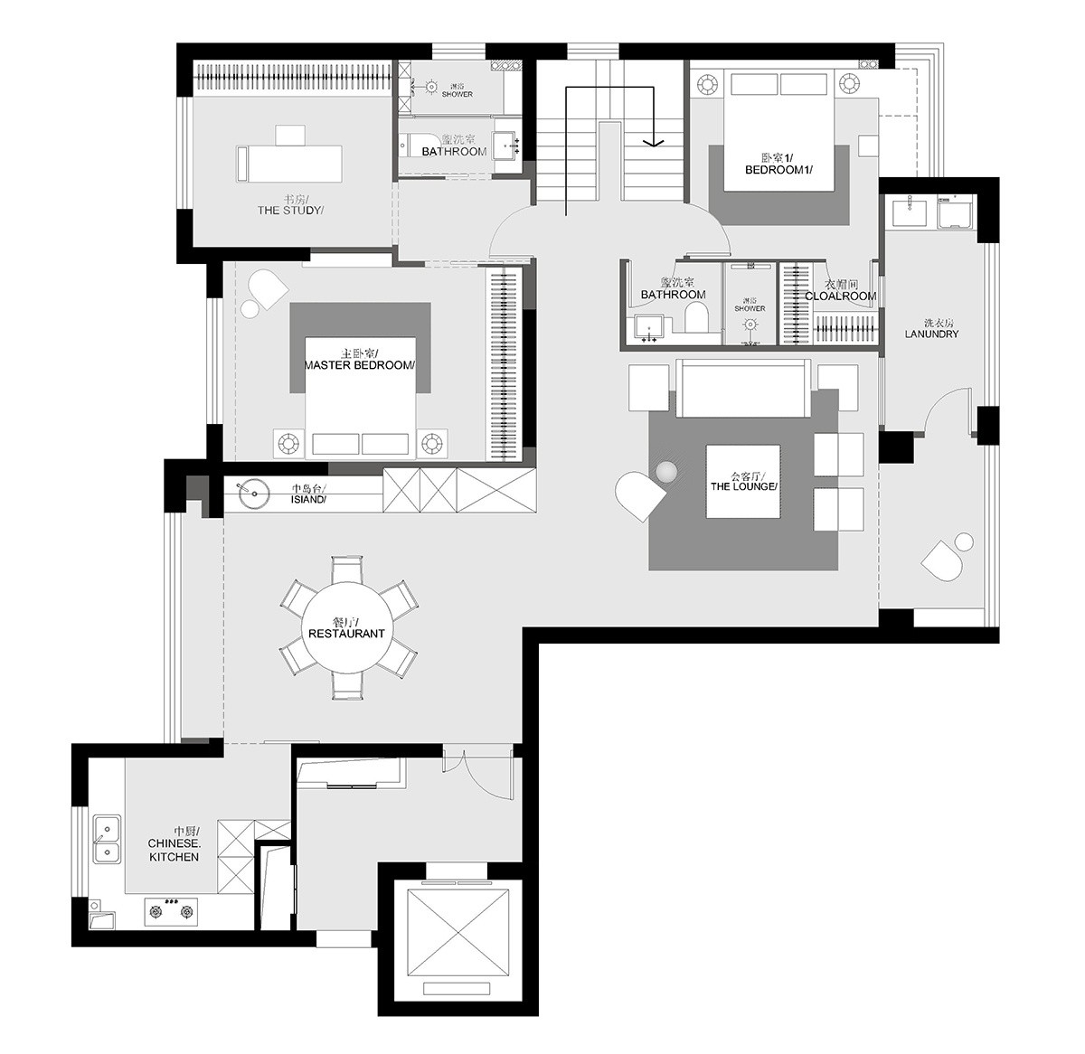 110现代三房装修效果图,简约纯净楼中楼装修案例效果图-美广网(图1)