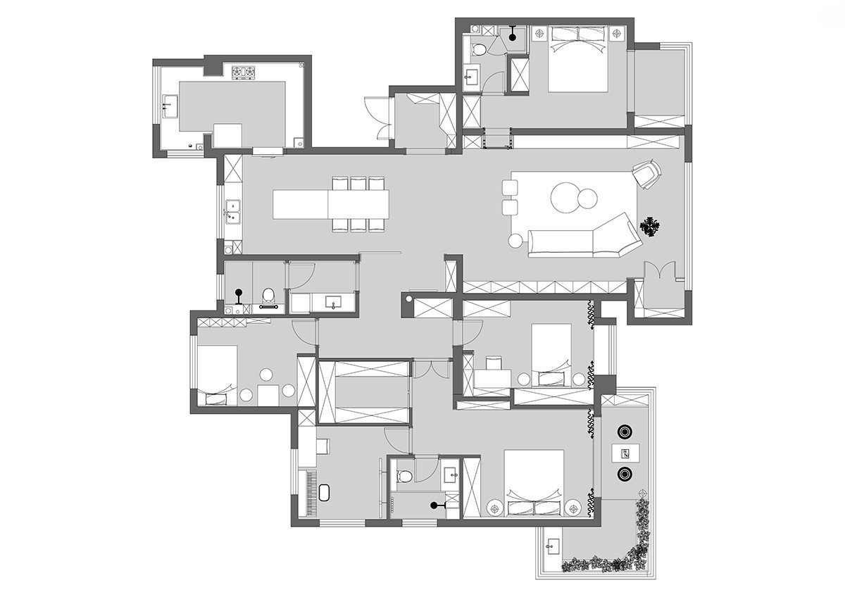 100现代两房装修效果图,简约公寓，艺术创意装修案例效果图-美广网(图1)