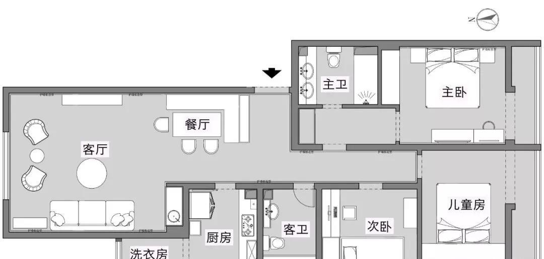 130混搭三房装修效果图,轻奢欧美——三居室装修案例效果图-美广网