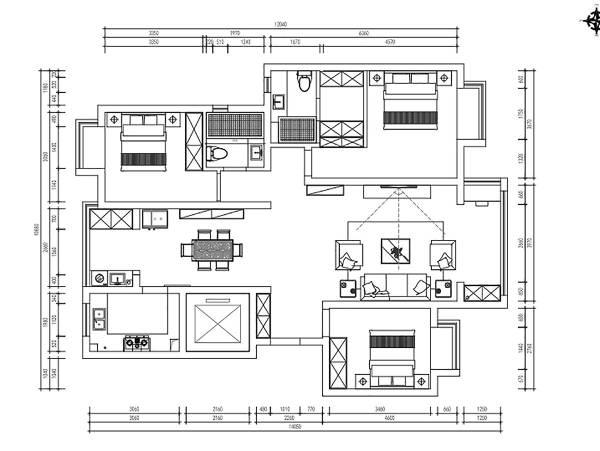 120现代三房装修效果图,120m²温馨的简约风装修案例效果图-美广网