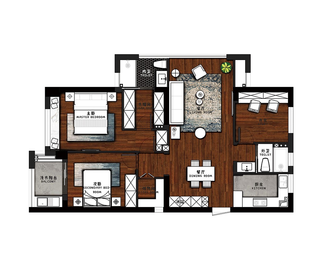 75混搭两房装修效果图,混搭出自然舒适的家装修案例效果图-美广网(图1)