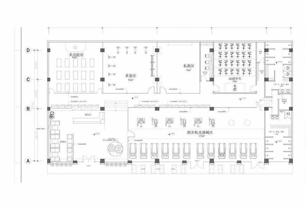 1200现代商铺装修装修效果图,T9健身房装修案例效果图-美广网(图1)