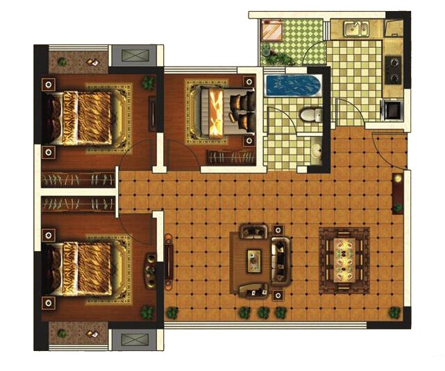 95现代三房装修效果图,95㎡现代华丽与质感装修案例效果图-美广网