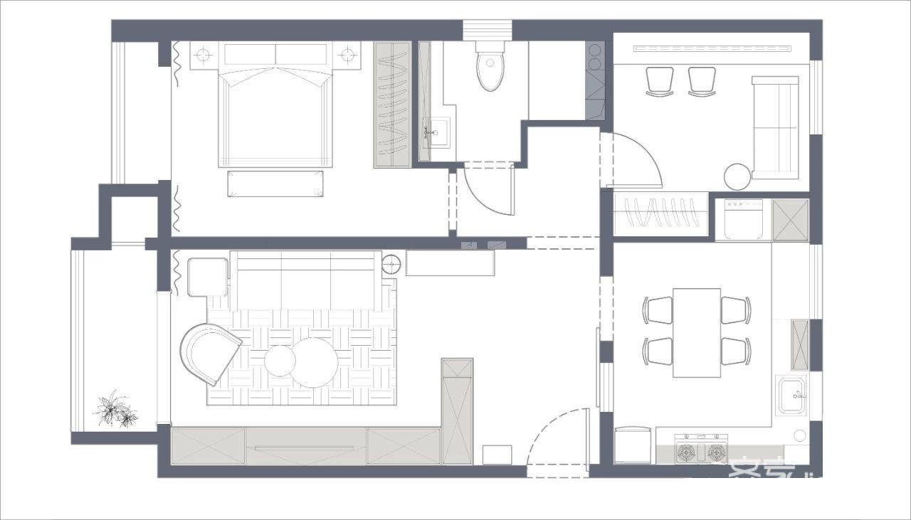 85现代两房装修效果图,四季康城与子偕老装修案例效果图-美广网