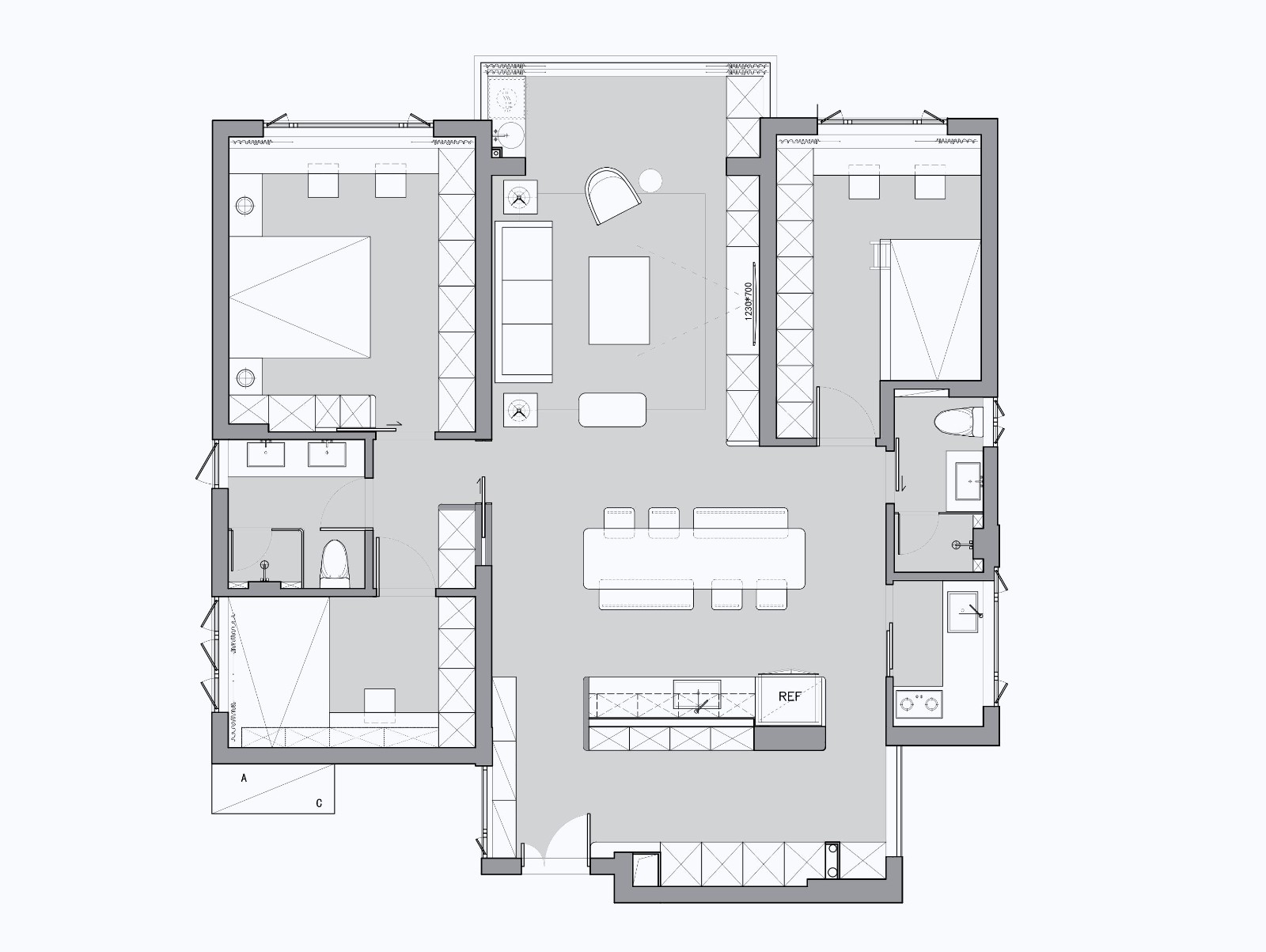 120现代三房装修效果图,现代简约，铺叙宁静装修案例效果图-美广网