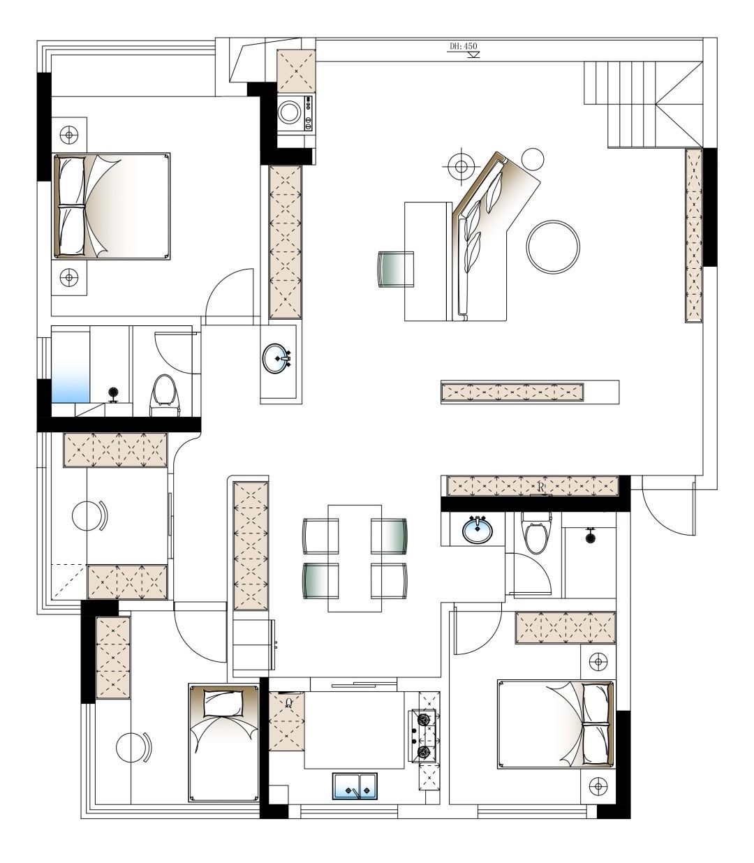120现代三房装修效果图,描绘都市新生活装修案例效果图-美广网