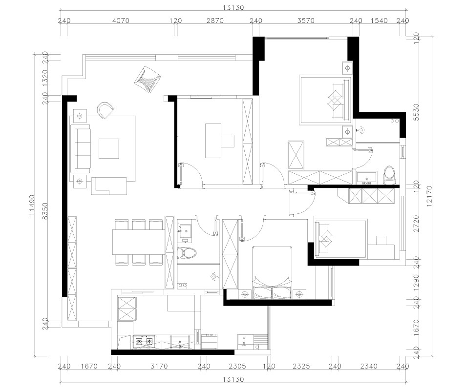 130现代三房装修效果图,130㎡现代风格装修案例效果图-美广网(图1)