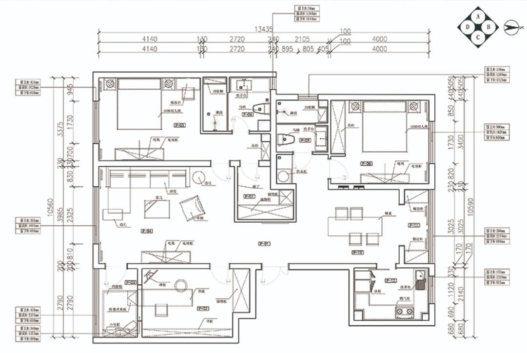 126现代三房装修效果图,126㎡影调柔和灰度质感装修案例效果图-美广网(图1)